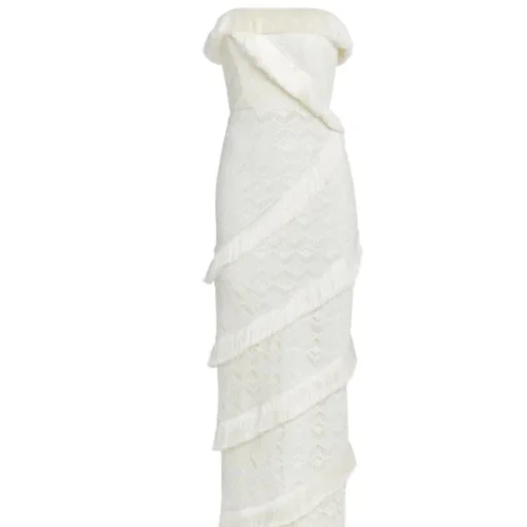 NWT PatBO White Crochet Strapless Fringe Trim Maxi Size 2 - Picture 4 of 8